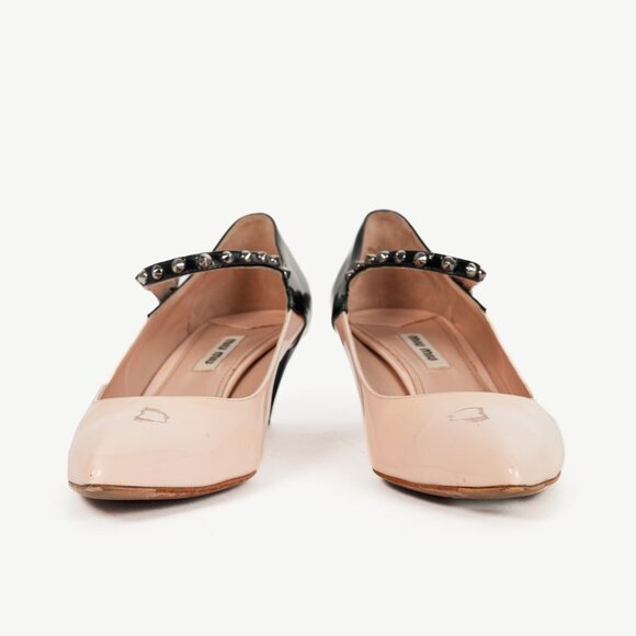 Miu Miu Light Pink & Black Bicolor Studded Mary Janes - Picture 2 of 9